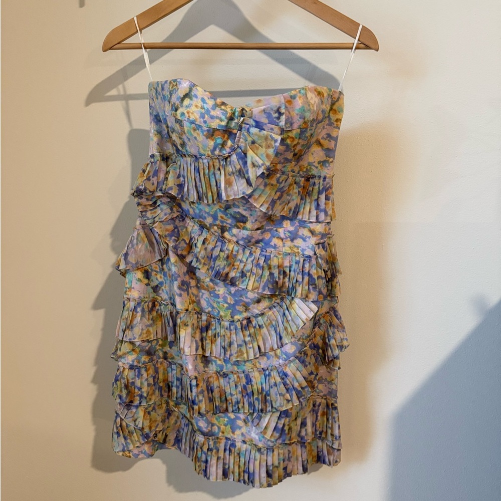 Cynthia Steffe Strapless Multicolor Ruffle Dress